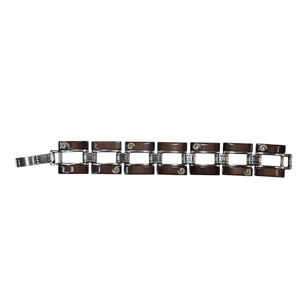 Brighton Bracelet Milano Wide Chain Link Brown Silvertone Ivory Enamel Retired